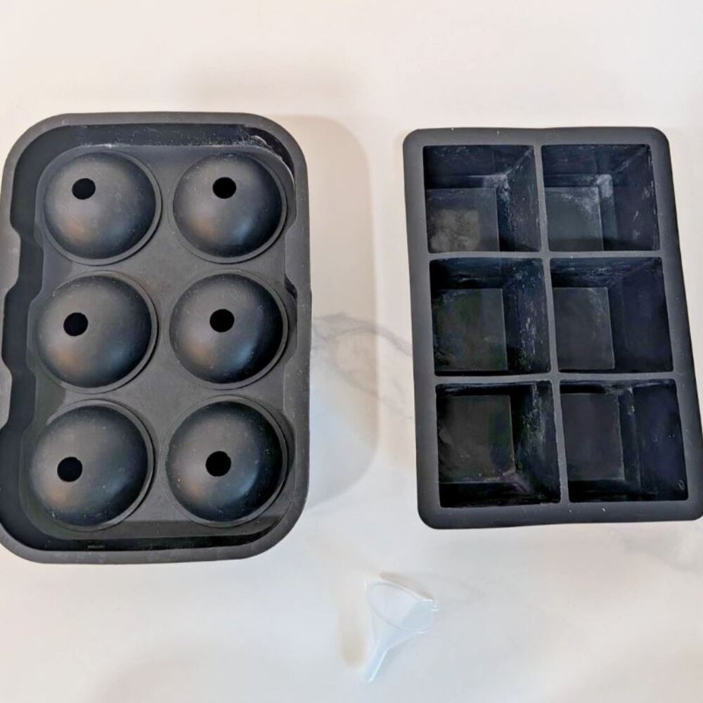 SILICONE ICE CUBE TRAY SPHERE AND CUBE WITH FUNNEL